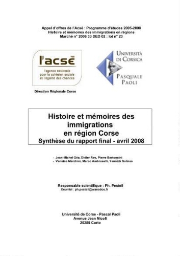 Histoire et mémoires des immigrations en région Corse